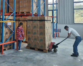 手動(dòng)液壓搬運(yùn)車(chē)助力成箱白酒入庫(kù)工作